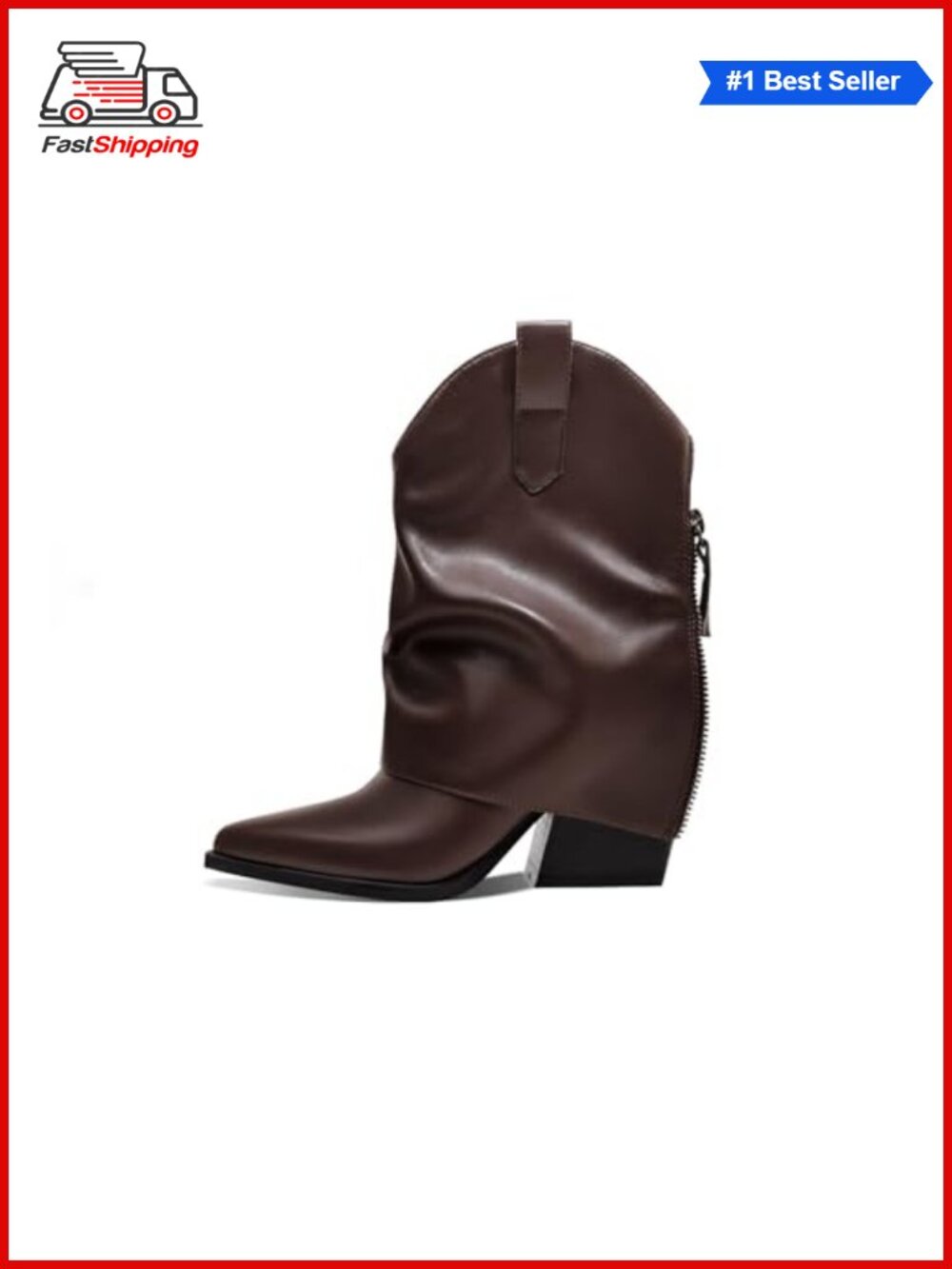 ✨ Pointed Toe Fold Over Ankle Booties Chunky Mid Heel Faux Leather